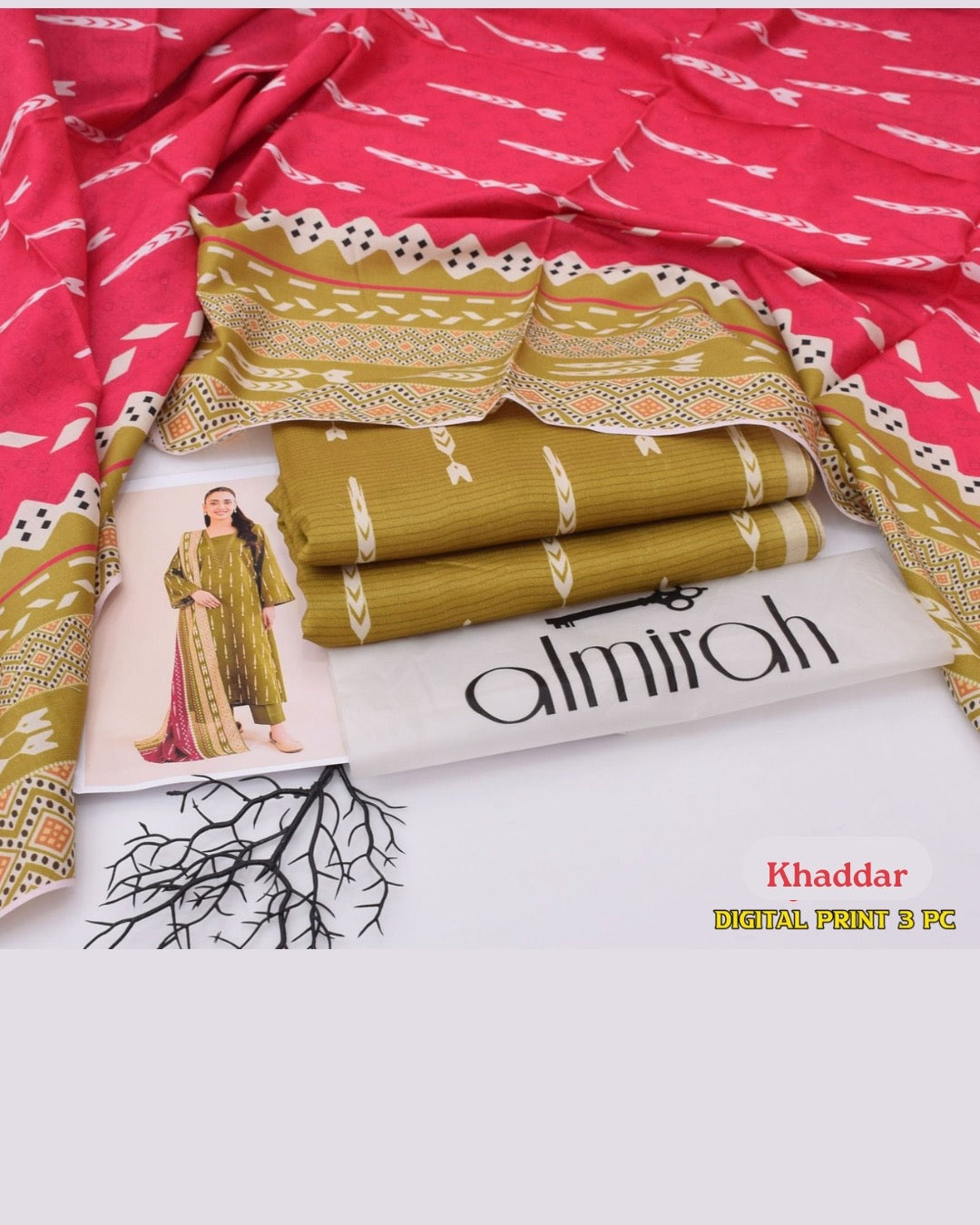 ALMIRAH 3pc Printed Cotrai Khaddar