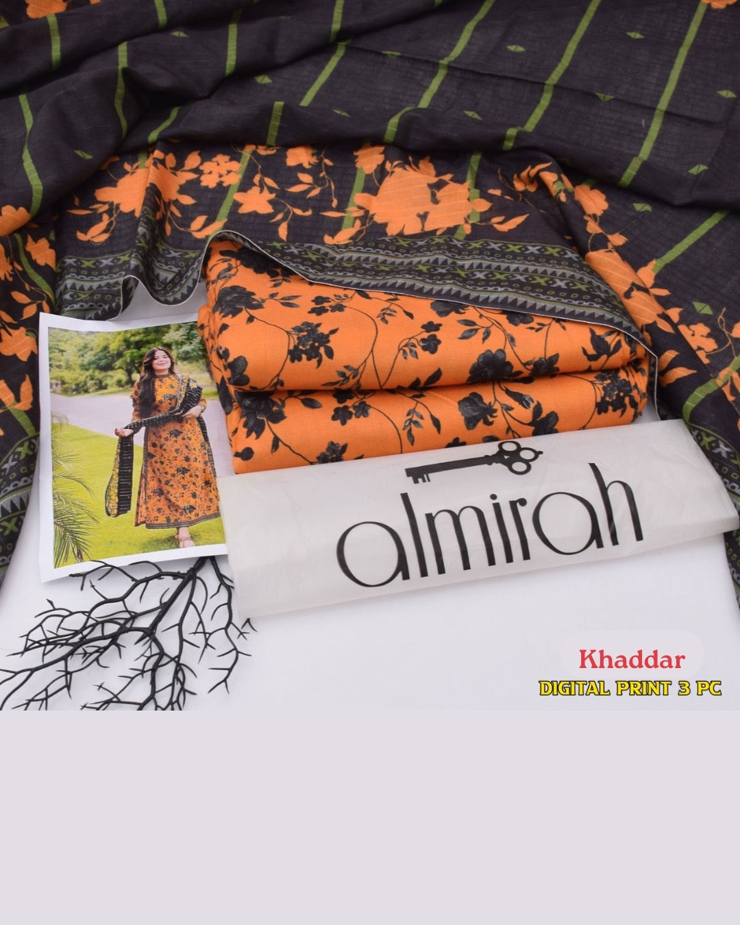 ALMIRAH 3pc Printed Cotrai Khaddar