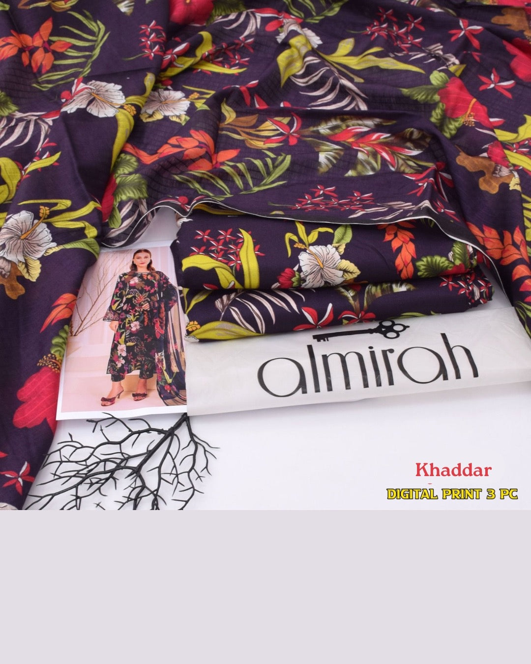 ALMIRAH 3pc Printed Cotrai Khaddar
