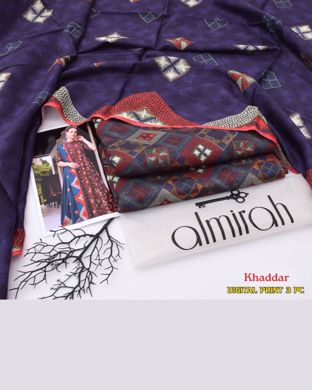 ALMIRAH 3pc Printed Cotrai Khaddar