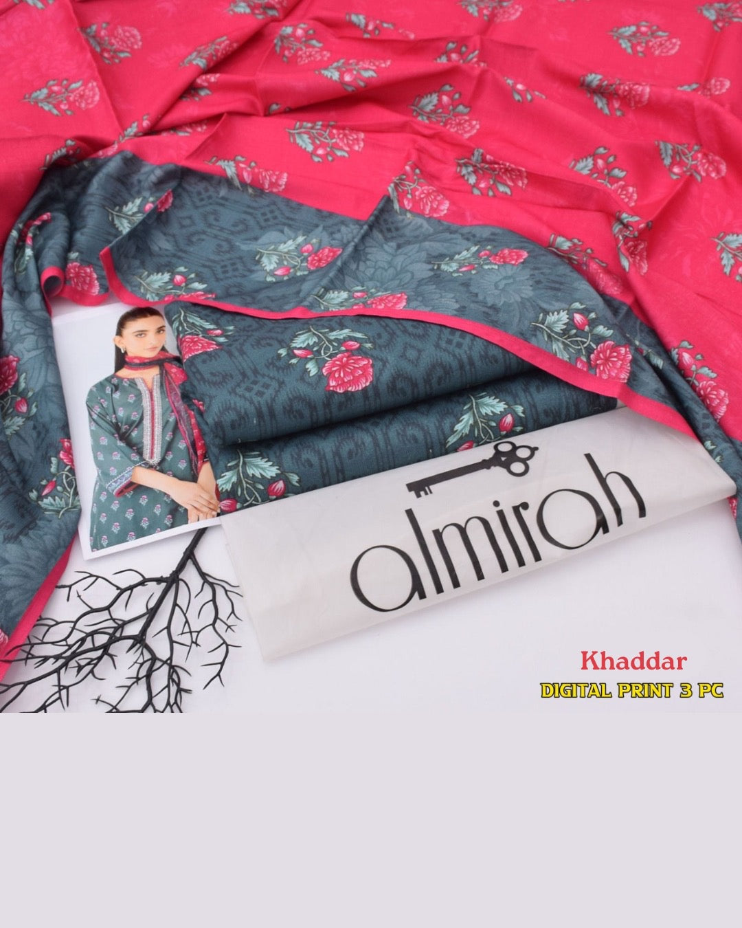 ALMIRAH 3pc Printed Cotrai Khaddar